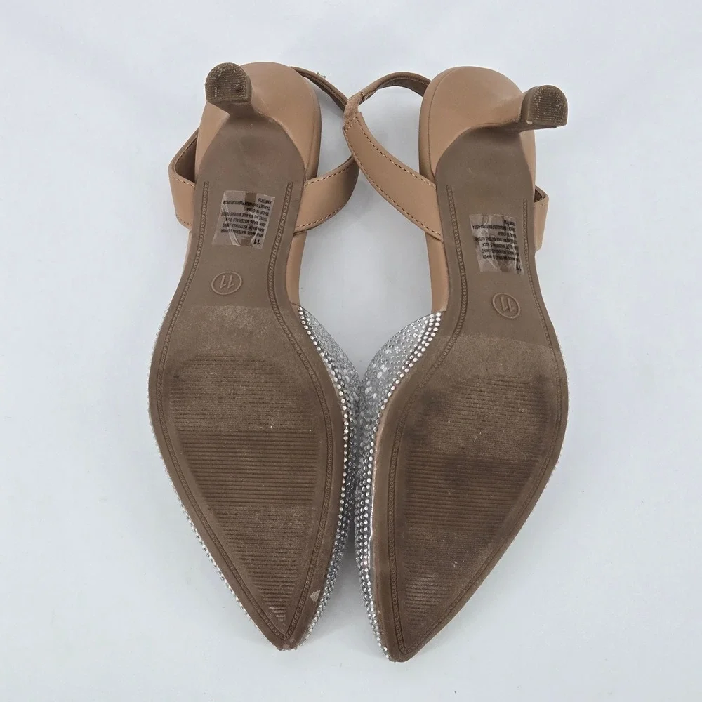 A New Day Rhinestone Mesh Slingback Kitten Heels Nude Neutral Wedding Prom 11